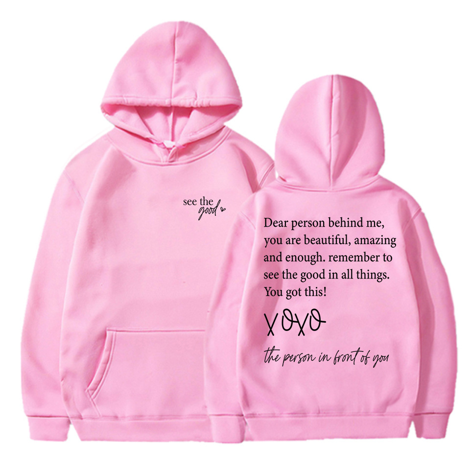 Cross-Border Hooded Casual Export European and American Clothing Dear Person Behind Me Printed Round Neck Fleece-Lined Sweater