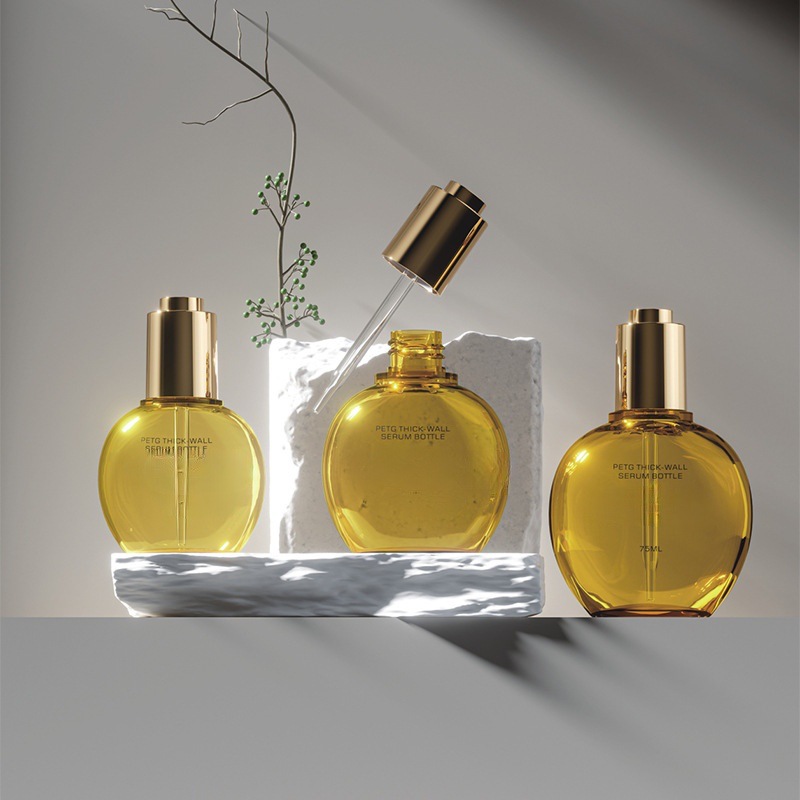 厂家现货30ml50ml80ml厚壁异形瓶配全塑旋转按压滴管精华液精油瓶