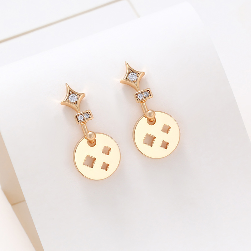 Joyería Xuping geometría redonda brillante pernos de orejas de lenteja femenina simple y fría aretes de orejas de estilo ligero lujoso