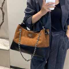 高级感真皮菱格小香风托特包大容量简约通勤链条包百搭单肩斜跨包