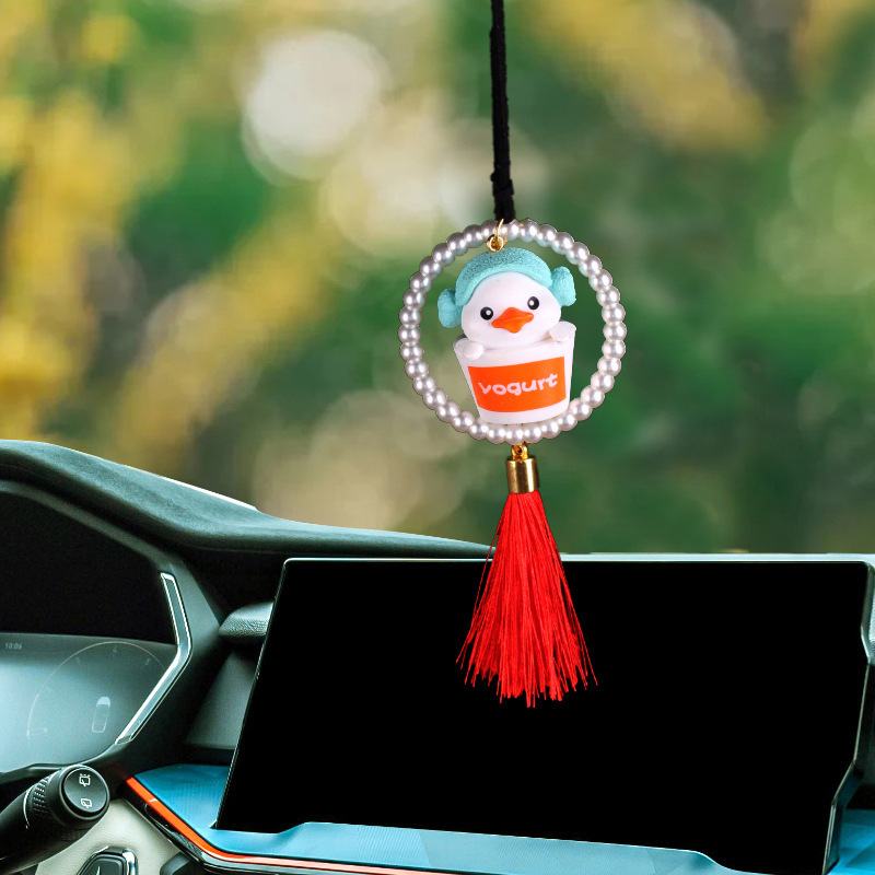 Colgante de coche colgante de coche anillo columpio pato suministros de coche espejo retrovisor decoración pequeño pato amarillo red pato rojo