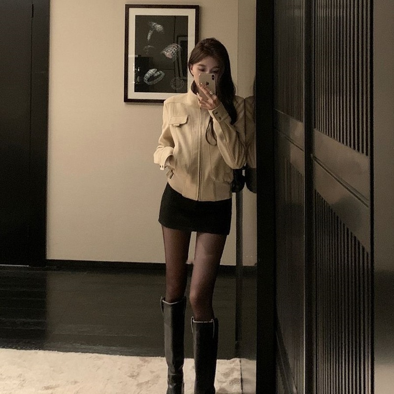 美式复古麂皮绒短款机车外套女2025早秋新款时尚港风上衣夹克潮|undefined