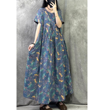 2025宽松印花棉麻连衣裙女2025新款夏季大码洋气质显瘦
