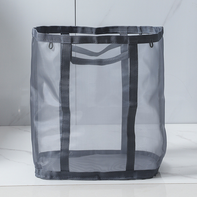 Gray mesh dirty clothes basket [with hook]