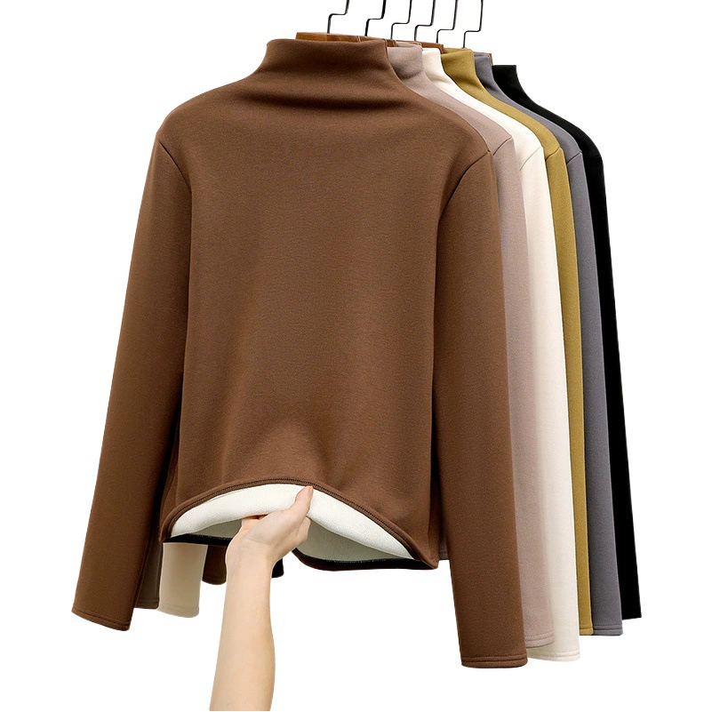 H512 бархатная утолщенная полуводолазка модальная нижняя рубашка для женщин осенью и зимой с высоким низом черный внутренний теплый топ