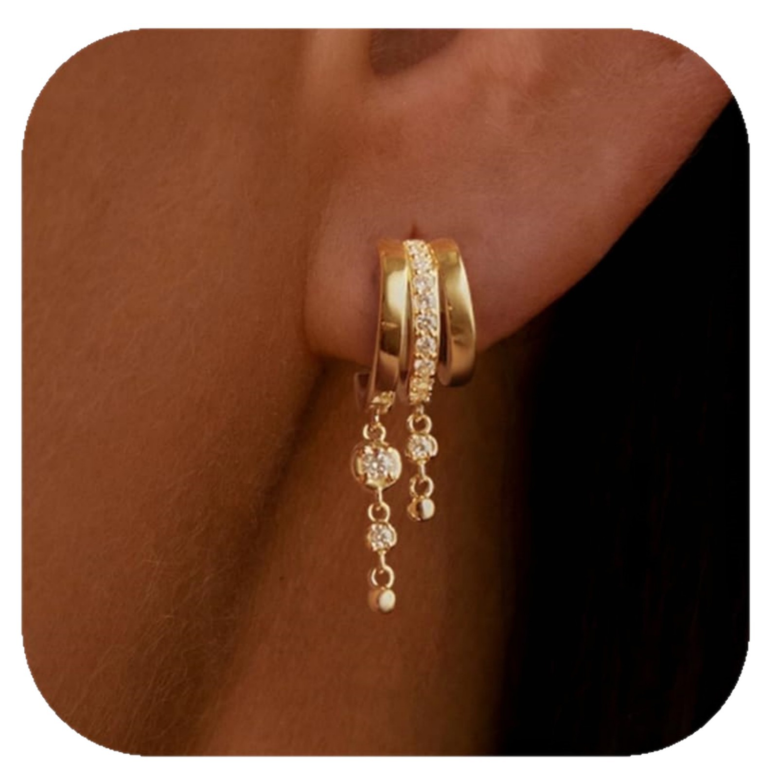 Ohrringe aus Messing mit Echtgoldplattierung, einzigartiges kreatives Design, Zirkonia-besetzte Quasten, Schmuckaccessoires_voghion.com