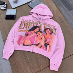 ヨーロッパとアメリカのクロスボーダーレトロヒップホッププリント長袖Tシャツヘビーフード付きスウェットシャツカジュアル秋冬新作ジャケット