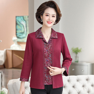 Spring Dress for the Elderly Women's Shirt 2022 New Arrival 60-Year-Old 70-Year-Old Mother's Spring and Autumn Fake Two-Piece Small Shirt Top Clothes for the Elderly