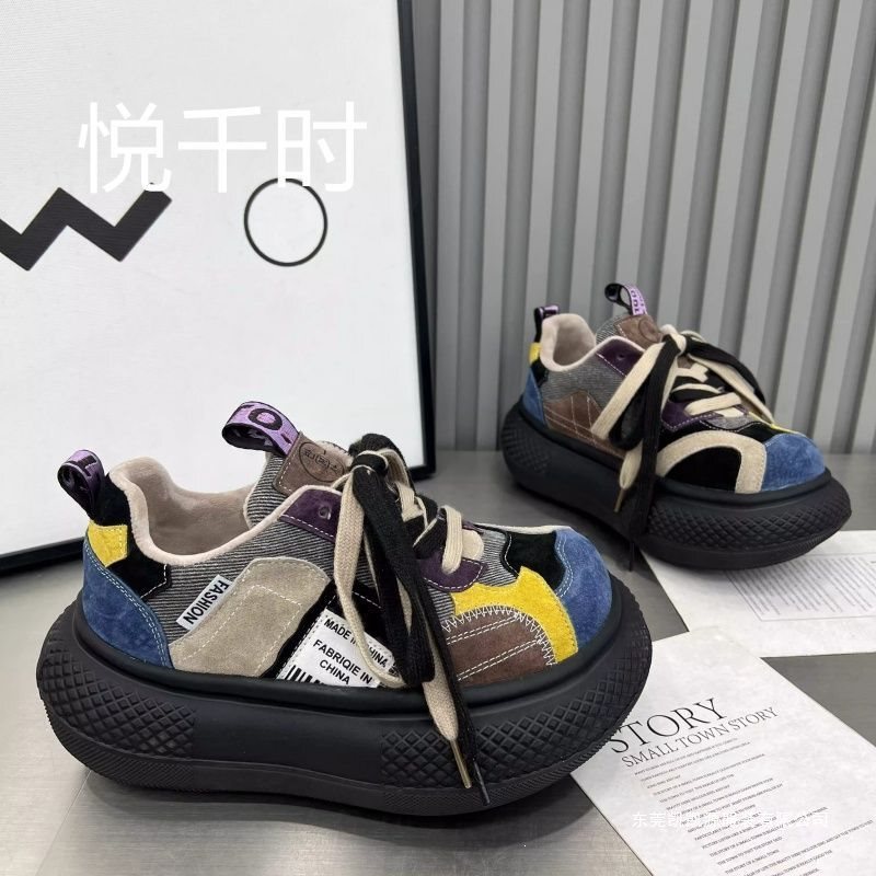 Thick-Soled Color-Block Trendy Sneakers, 2026 Early Spring New Style, Large-Toe Height-Increasing Casual German Training Shoes, Versatile Platform Shoes Thick-Soled Color-Block Trendy Sneakers, 2026 Early Spring New Style, Large-Toe Height-Increasing Casual German Training Shoes, Versatile Platform Shoes