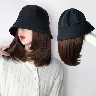 假发帽子一体女渔夫帽层次锁骨发短内扣夏轻薄时尚新款遮阳假发帽
