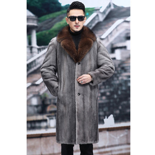 Men's Winter Mink Coat Men's Whole Mink Long Mink Fur Coat Large Size Faux Fur Coat Warm