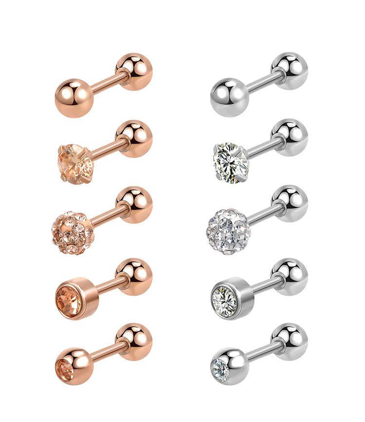 Cross Border Hot Sale Stainless Steel Zircon Ear Bone Nail Personality Face Slimming Rose Gold Titanium Steel Piercing Ear Studs Supply detail image 7