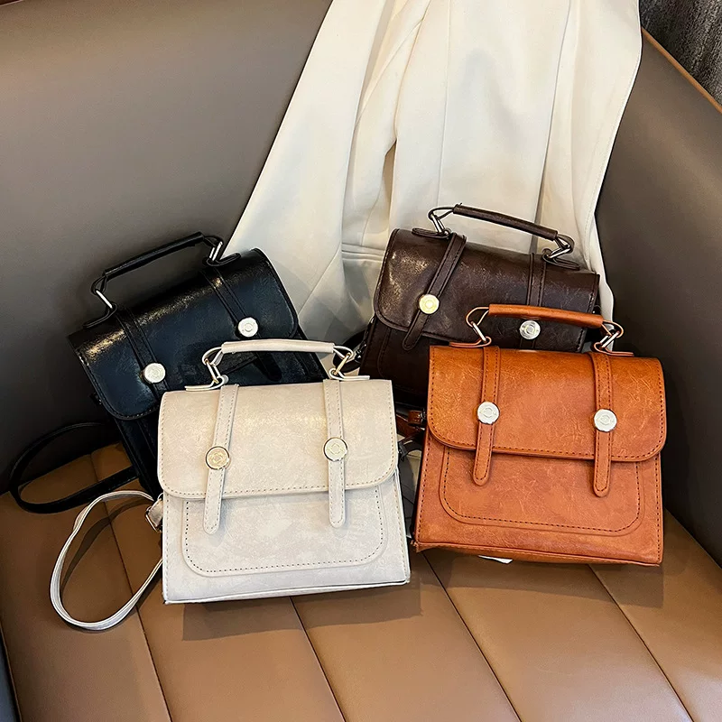Retro polyurethane capacious one-shoulder bag, shoulder bag, Korean style