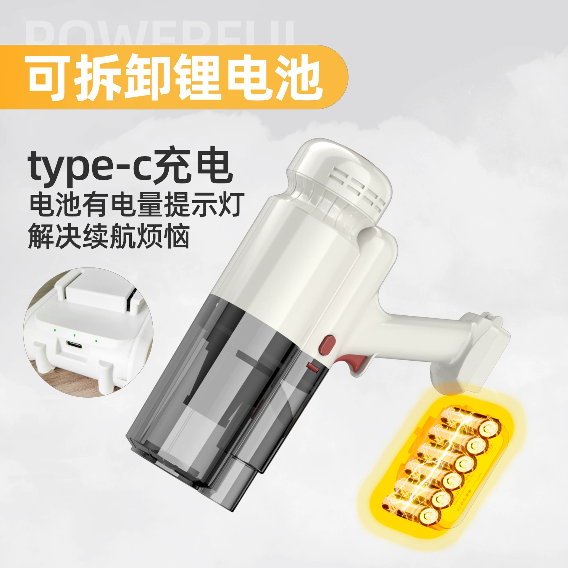 Handheld wireless vacuum cleaner, lithium battery, high power