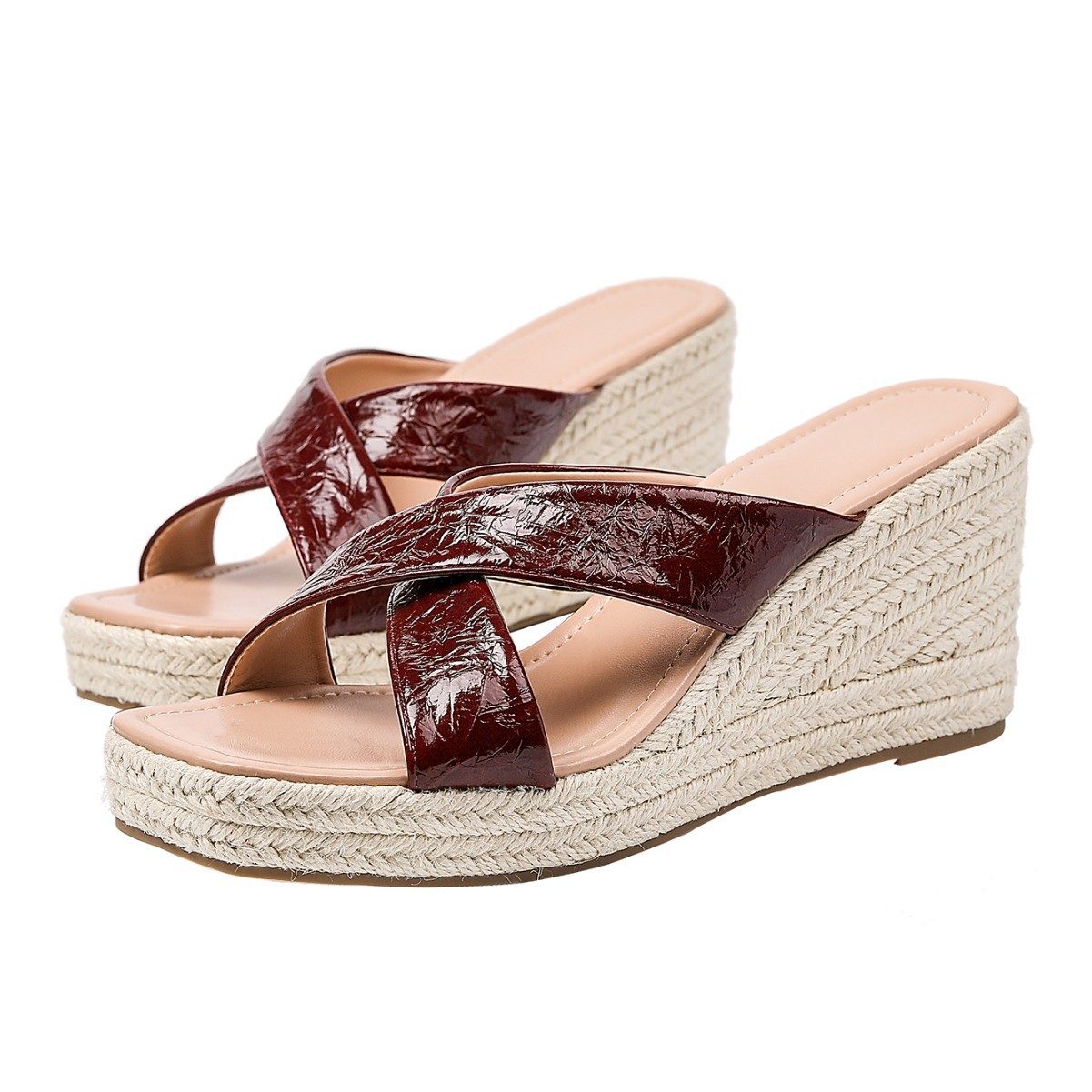 Comercio Exterior gran talón de paja sandalias nuevas zapatillas de playa antideslizantes exteriores moda cómoda banda ancha sandalias