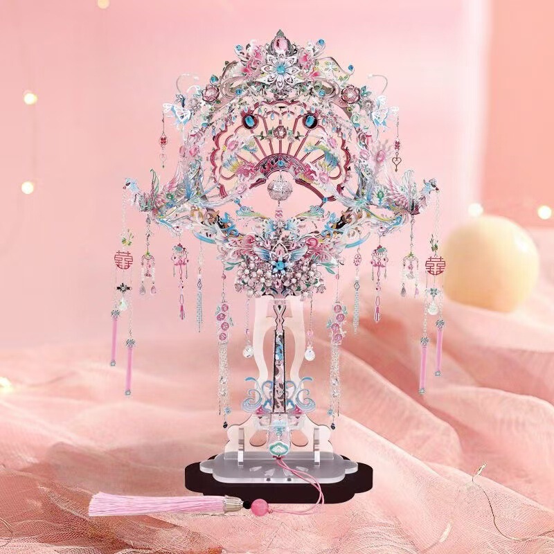 Gangda ピンクシルバー鳳凰の冠結婚式ファン金属組み立て装飾品立体パズル手作りギフトガールフレンドギフト|undefined