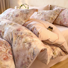 60s贡缎长绒棉四件套纯棉裸睡数码印花100贡缎纯棉全棉床上四件套