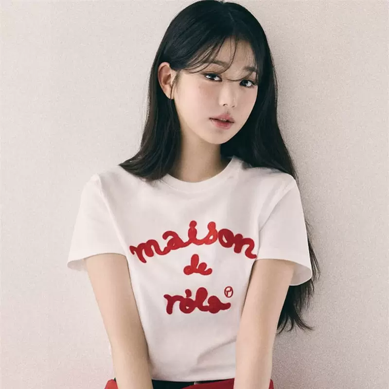 เสื้อยืดผู้หญิงแนวฮิปสเตอร์สไตล์เกาหลี คอกลม ลายปักตัวอักษรแบบลำลอง สไตล์เดียวกับจางวอนยอง แขนสั้น สไตล์อินสตาแกรม