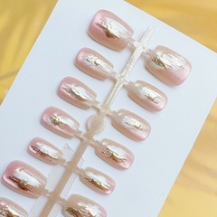 穿戴美甲貼片漸變鎏金短款立體形象氣質百搭款可拆卸美甲貼片