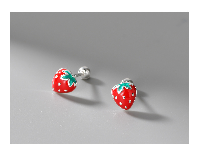 Strawberry Pattern 1 Pair 925 Sterling Silver Strawberry Ear Studs