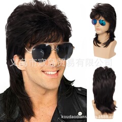 Amazonハロウィン80sパンクヘビーメタルオレンジ色ロングストレートディスコCOS装饰欧米メンズかつら