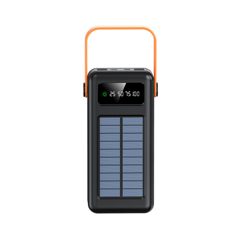 Solar Power Bank With Built-in Cables, 50000mAh High Capacity Portable Charger For Outdoor Camping, Hiking, Travel - LED Flashlight & Multi-USB Output_voghion.com