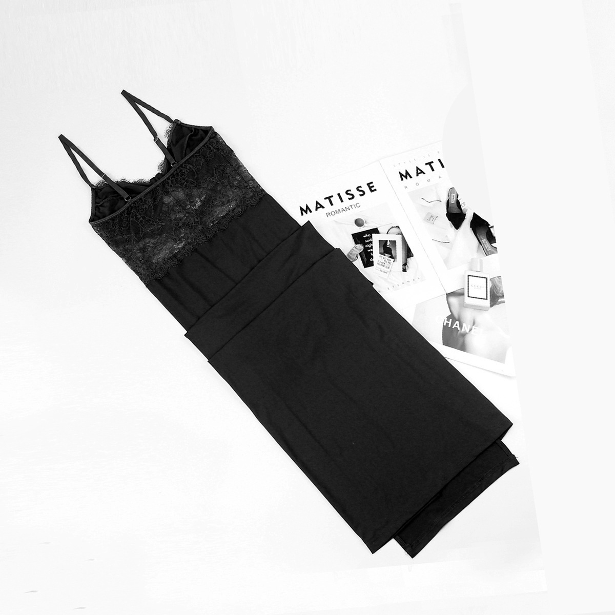 Low Cut Sexy Stitching High Waist Bottoming Dress Split Strap Dress Women