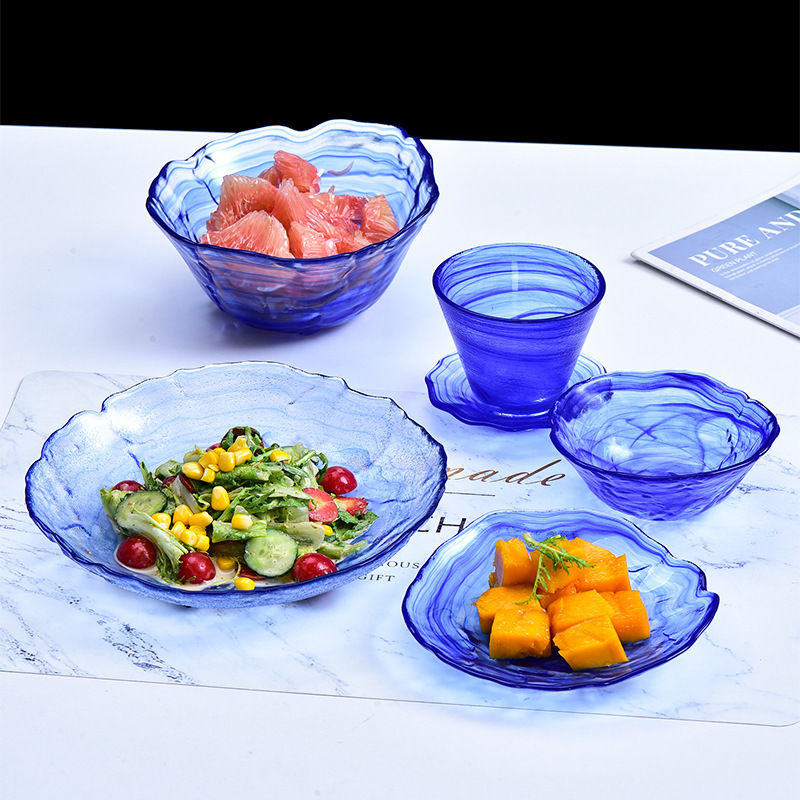 Japanese-style Frosted Glass Ink Pattern Bowl and Dish National Fashion Fruit Plate Salah Bowl Creative Moire Tea Cup Tasting Cup