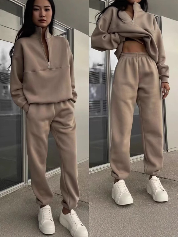 2025 ヨーロッパとアメリカの新しい服アマゾン多用途カジュアルファッション厚みのある長袖スウェットシャツとズボンのツーピーススーツ|undefined