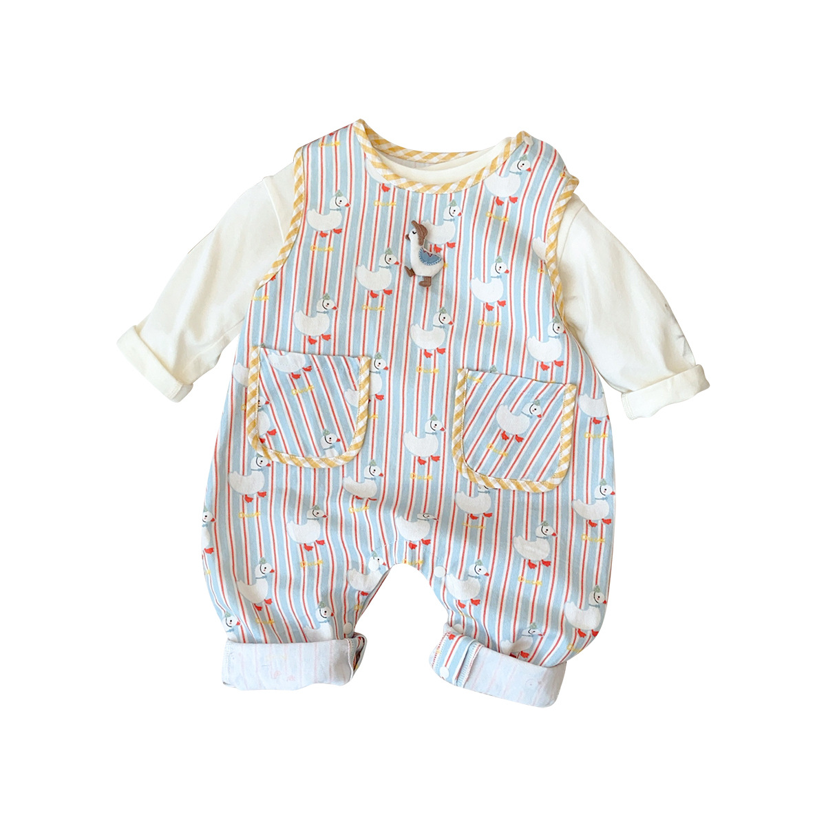 Ropa para niños coreanos 2025 primavera mono 0-2 años bebé a rayas estilo occidental lindo bebé a traje de mono