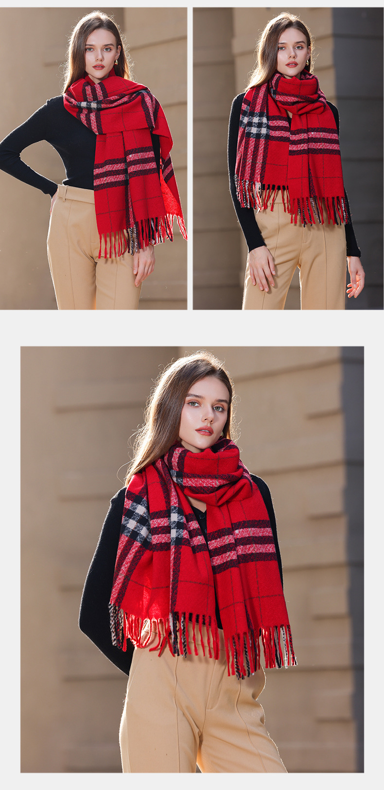 Écharpe pour femme 2024 Nouvelle écharpe tricotée chaude haut de gamme polyvalente double face automne/hiver pour étudiantes_voghion.com