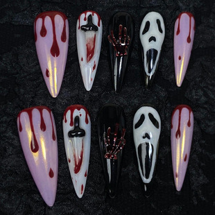 New High-End Fashion Wearable Nail Polish Halloween Black and White Skull Pattern Glossy Manicure Cross-Border Wholesale
