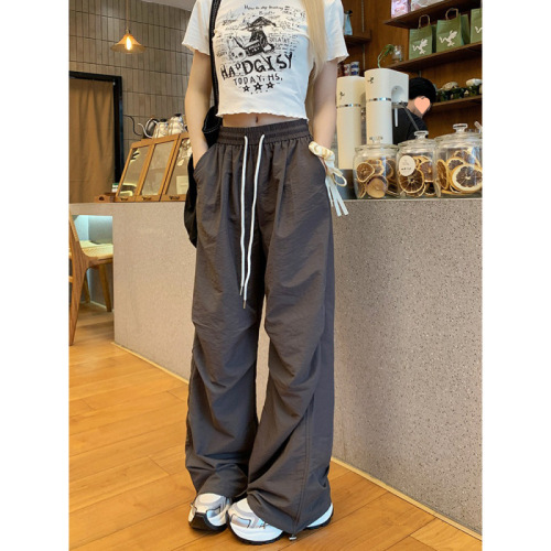 Designer pleated elastic waist work pants for women, unique drawstring casual wide-leg pants, sporty pants for spring/summer 2025