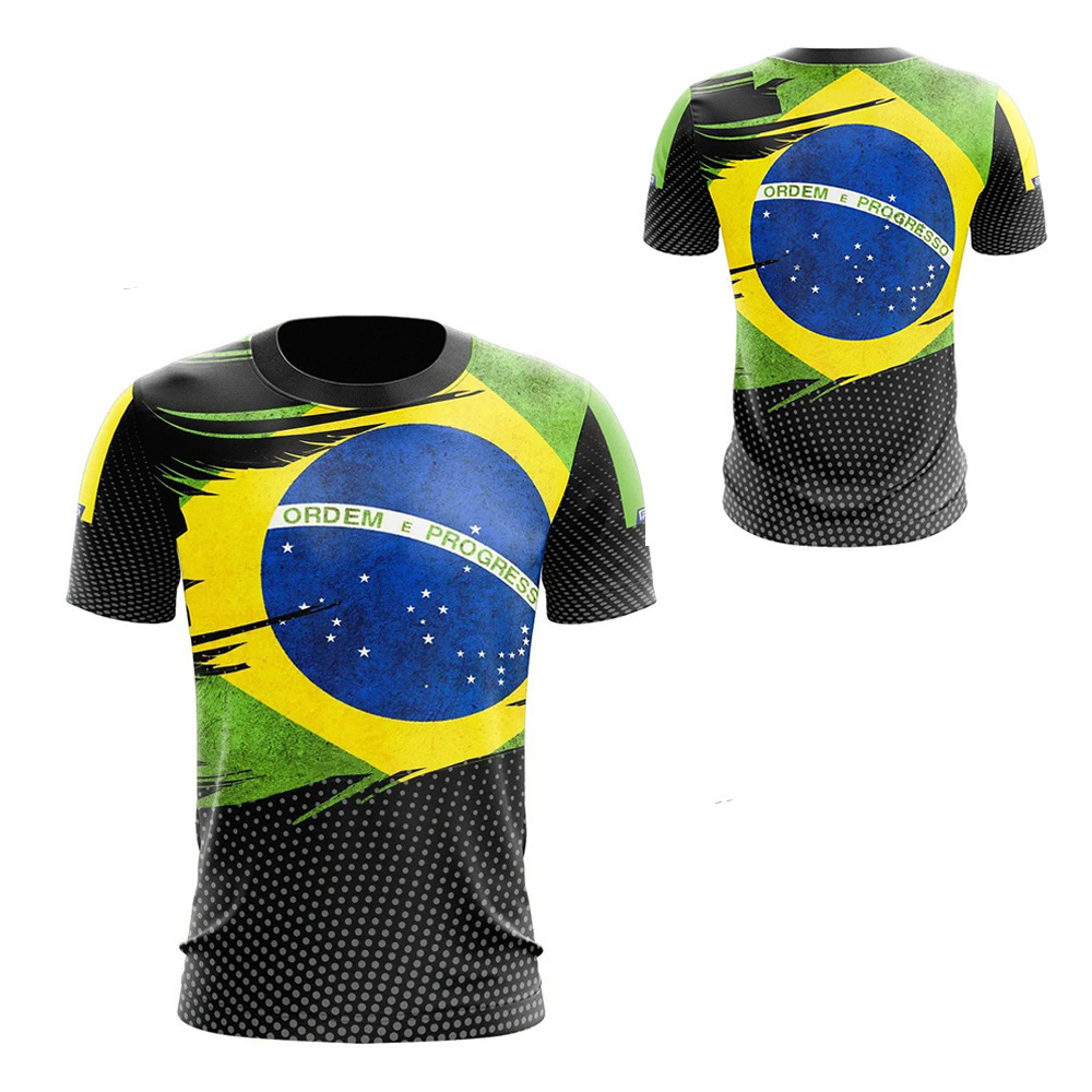 2024 nueva camiseta impresa 3D de la bandera brasileña transfronteriza de los hombres venta caliente transfronteriza estilo brazil flags camiseta