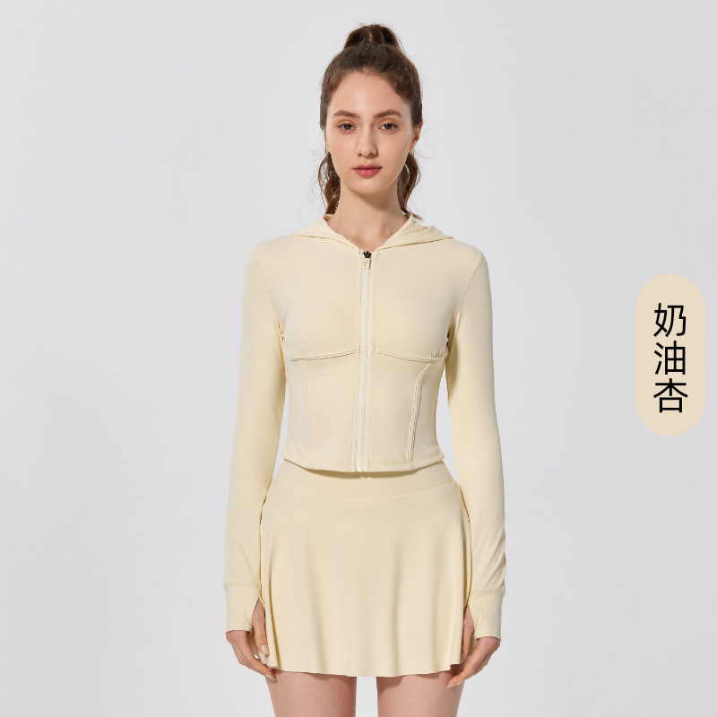 Chaqueta de yoga delgada de manga larga con capucha, primavera y otoño, ropa de gimnasia para correr, chaqueta deportiva de ciclismo delgada, chaqueta de mujer