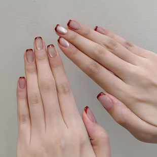 Popular Red French Manicure Nails, 30 Pieces in a Box, Hot-Selling Nail Stickers, Fashionable and Gorgeous Cat-Eye Wearable Nails, Short
