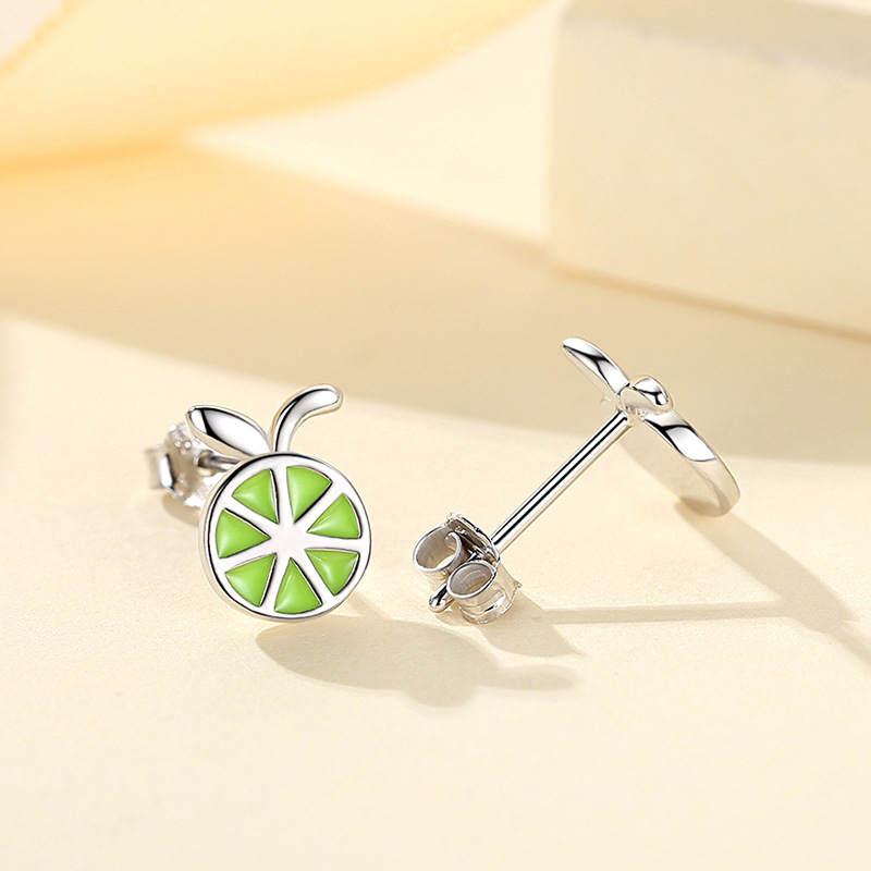 Plata esterlina S925 verano pequeño limón Stud pendientes de las mujeres moda estilo japonés y coreano pendientes de plata esterlina las mujeres lindo Internet celebridad mismo estilo