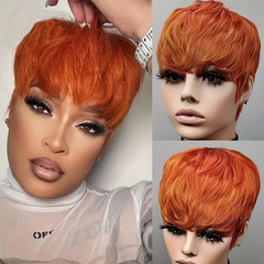 6インチpixieウィッグフルマシーンウィッグフルメカニズムヘアセット本物の人毛ヒューマンヘア
