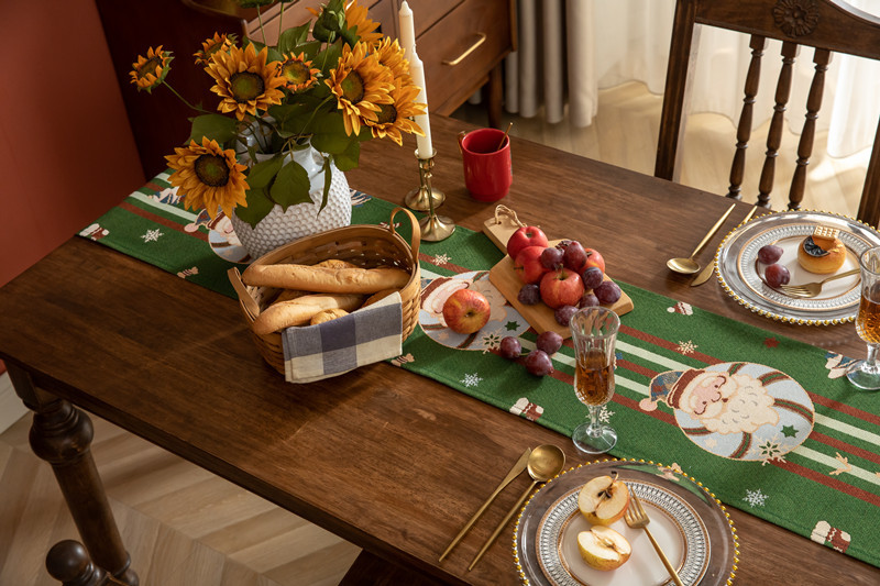Christmas Jacquard Table Runner Polyester Cotton Decorative Flag_voghion.com