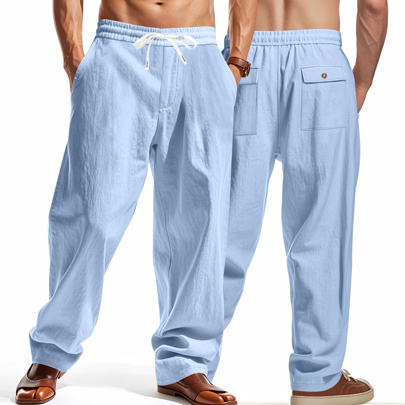 Cross-border Amazon European and American New Men's Loose Linen Casual Wide Leg Trendy Beach Sports Four Seasons Breathable Pants