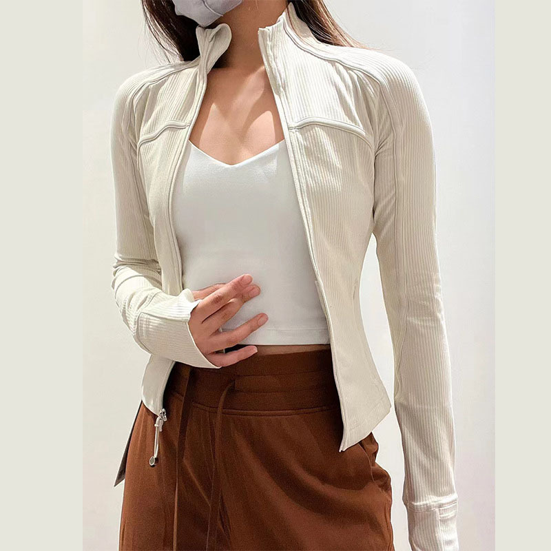 Cross-Border Threaded Sports Jacket Women's Long-Sleeved Yoga Wear Zipper Stand Collar Tight Outdoor Fitness Yoga Top Cross-Border Threaded Sports Jacket Women's Long-Sleeved Yoga Wear Zipper Stand Collar Tight Outdoor Fitness Yoga Top