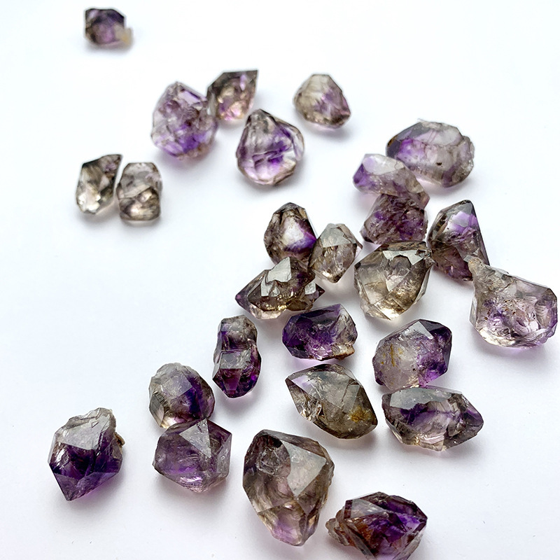 Fantasy purple tea shining diamond crystal Super Seven purple hair Crystal raw stone water gall double pointed amethyst pendant ring diy Fantasy purple tea shining diamond crystal Super Seven purple hair Crystal raw stone water gall double pointed amethyst pendant ring diy