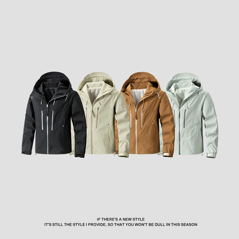 Ropa de asalto para hombres transfronterizos 2024 nuevos deportes al aire libre casuales impermeables con capuzas de color sólido chaqueta simple chaqueta superior