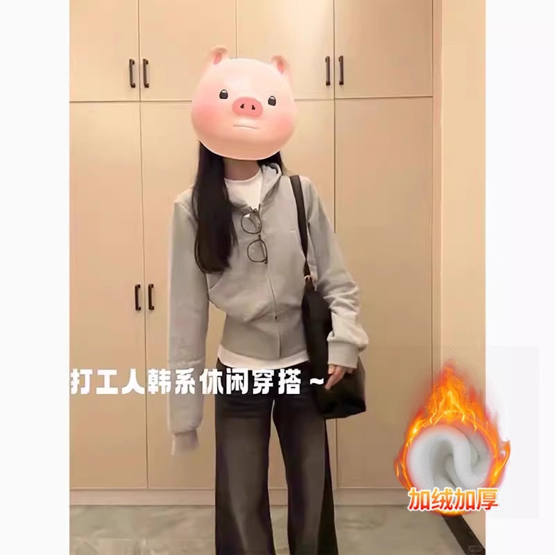 山东即墨卫衣连帽短外套女初秋收腰修身上衣韩秋季穿搭美式小个子|undefined