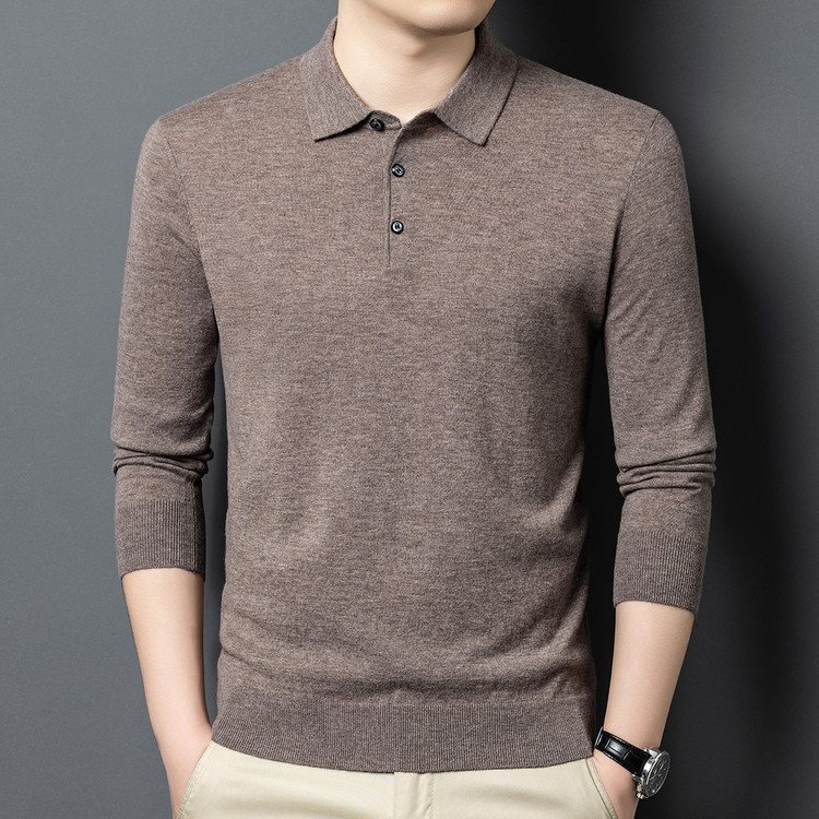 Autumn and Winter New Style Lapel Long-Sleeved Pure Wool Sweater for Young and Middle-Aged Men Polo Collar Wool Sweater Casual Bottoming Shirt