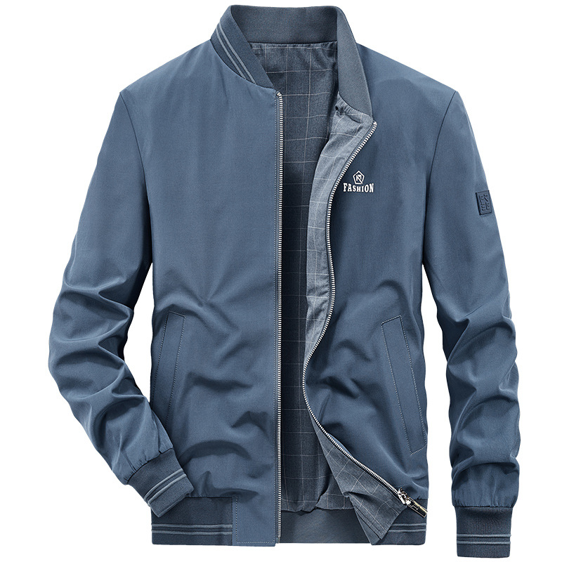 Men's Clothing double sided jacket men's loose casual dad top stand collar coat middle aged men's top_voghion.com