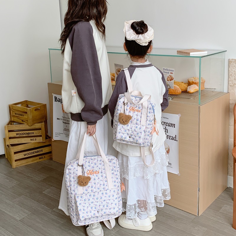 Mochila de flores frescas para niños y niñas, jardín de infantes, mochila para bebés, lindos osos, mochila para padres e hijos