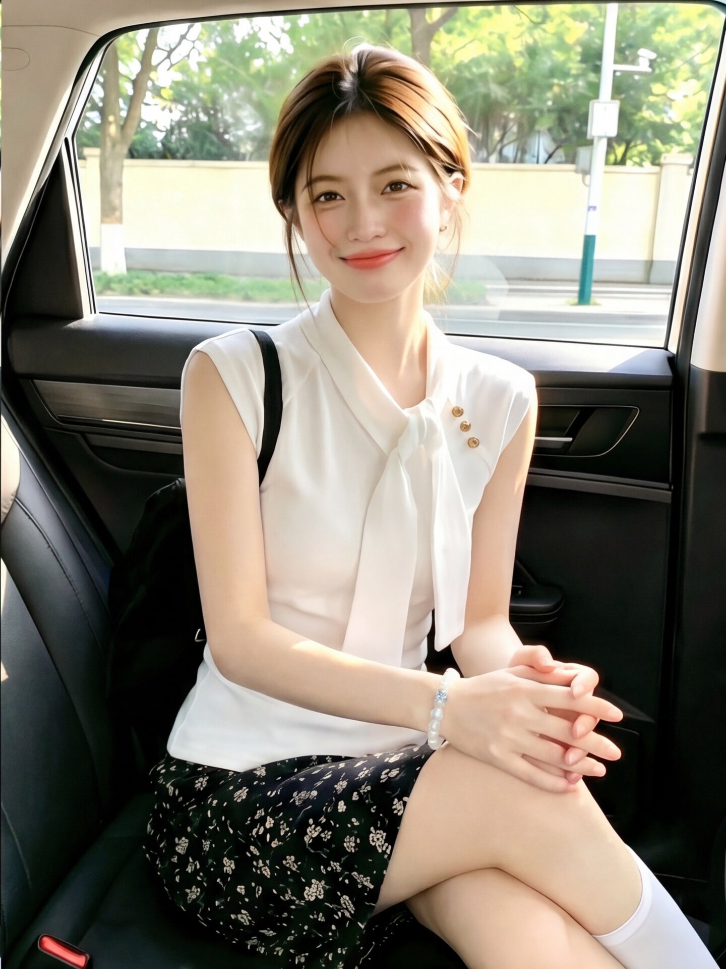 Áo thun ngắn tay nữ cổ tròn thiết kế dây buộc eo, tay lỡ, form suông — Xanh lông mòng đen