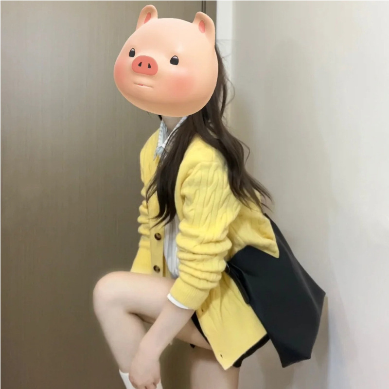 黄色针织衫女开衫春秋新款韩系慵懒风外搭毛衣短款高级感秋季上衣|undefined