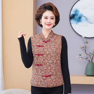 Middle-aged and elderly winter new horse clip ethnic style plus ancient plate buckle vest mother warm cotton vest small floral waistcoat